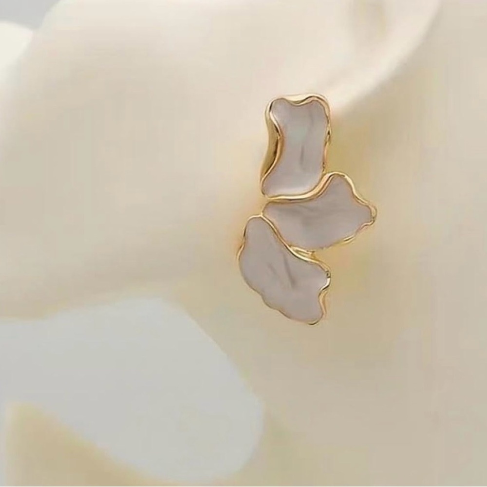 Elegant Gold and White Leaf Earrings